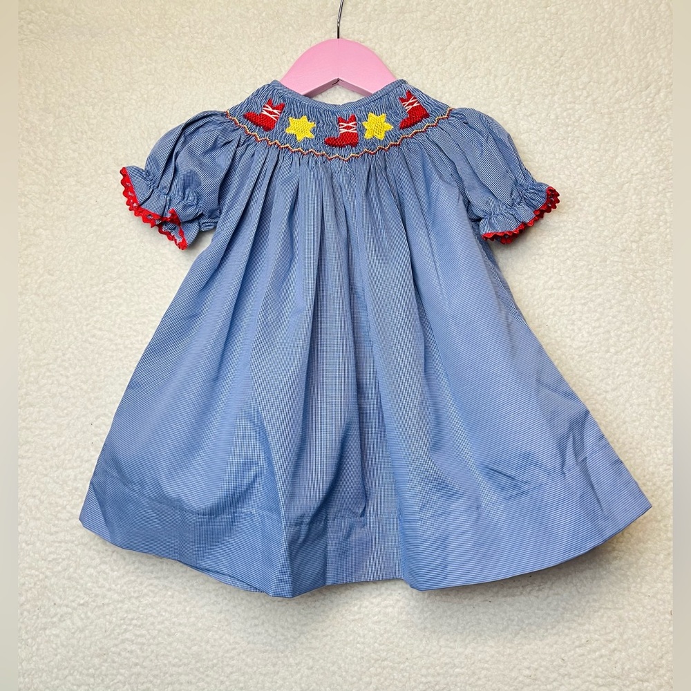 Smocked Embroidered Girls Dress - Rodeo, Star, and Cowboy Boots Sizd 6 Months